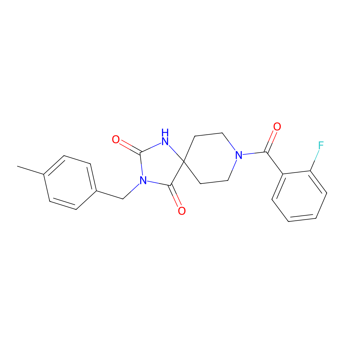 8-(2-Fluorobenzoyl)-3-[(4-methylphenyl)methyl]-1,3,8-triazaspiro[4.5]decane-2,4-dione molecular structure, CAS 1021211-21-1