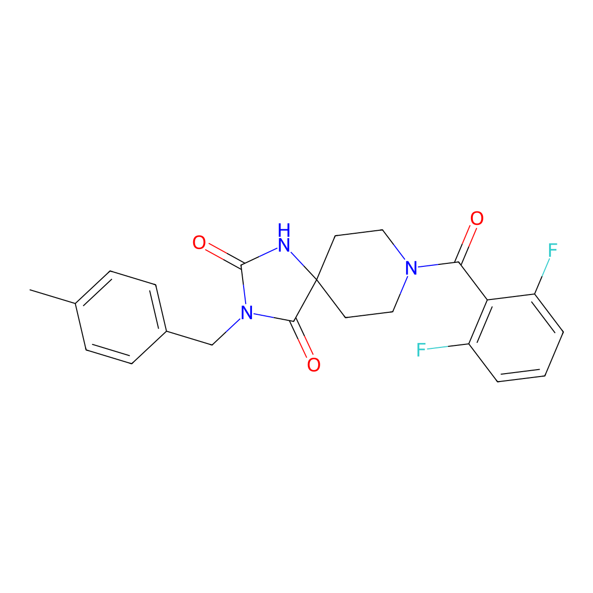8-(2,6-Difluorobenzoyl)-3-[(4-methylphenyl)methyl]-1,3,8-triazaspiro[4.5]decane-2,4-dione molecular structure, CAS 1021211-24-4