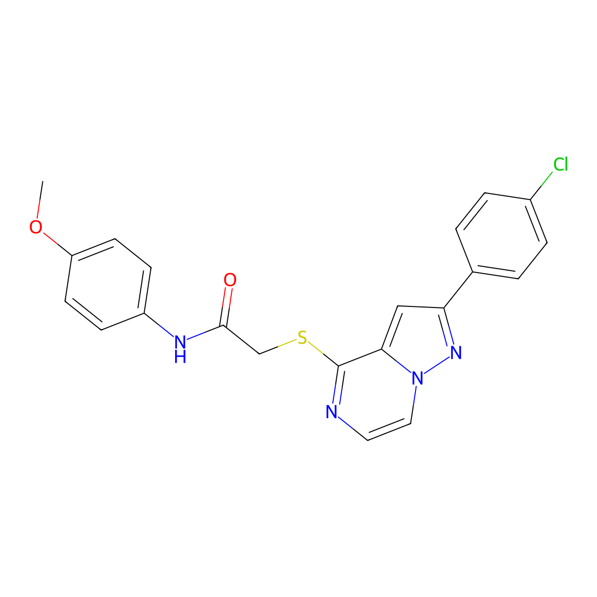 2-{[2-(4-chlorophenyl)pyrazolo[1,5-a]pyrazin-4-yl]sulfanyl}-N-(4-methoxyphenyl)acetamide molecular structure, CAS 1021211-26-6