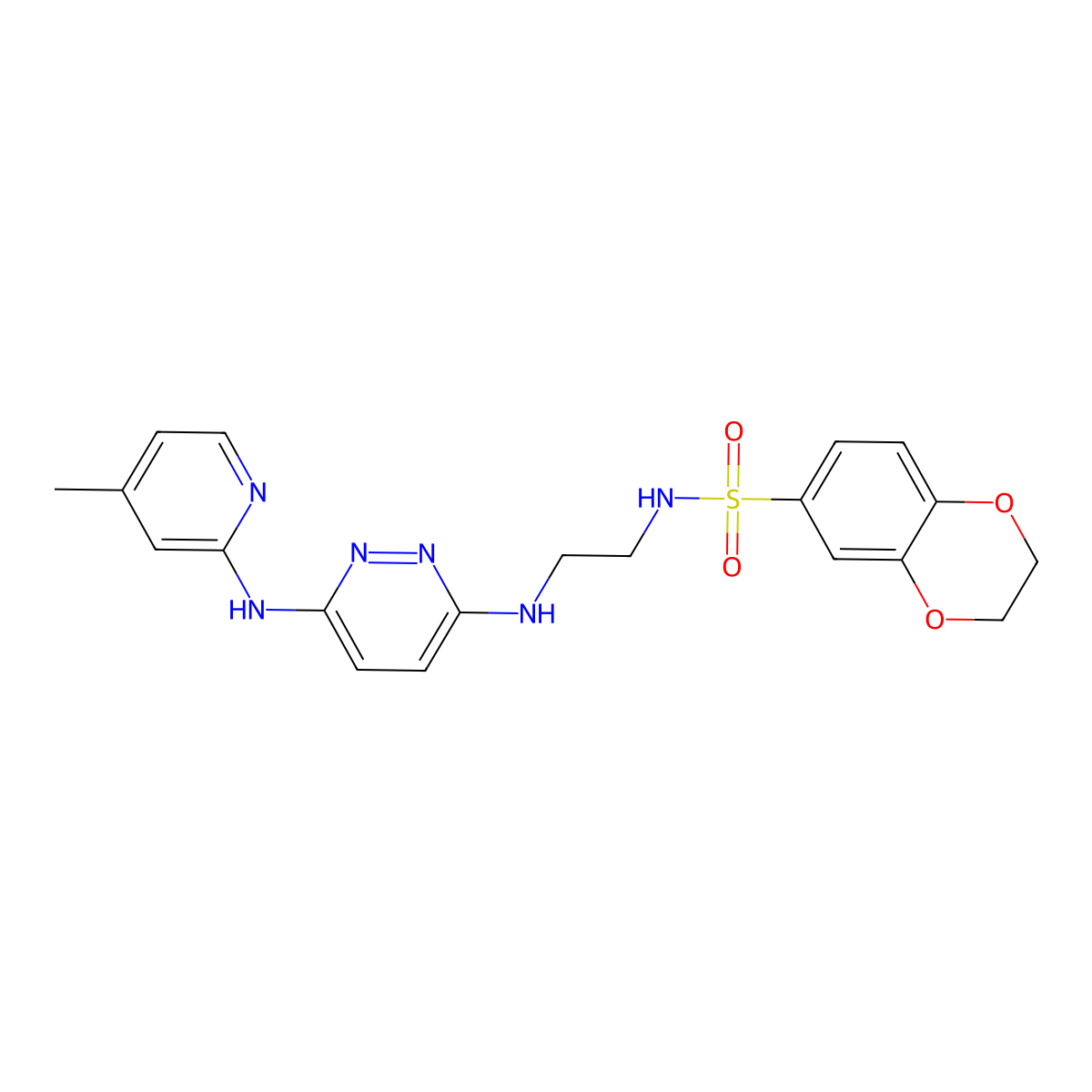 N-(2-((6-((4-methylpyridin-2-yl)amino)pyridazin-3-yl)amino)ethyl)-2,3-dihydrobenzo[b][1,4]dioxine-6-sulfonamide molecular structure, CAS 1021211-40-4