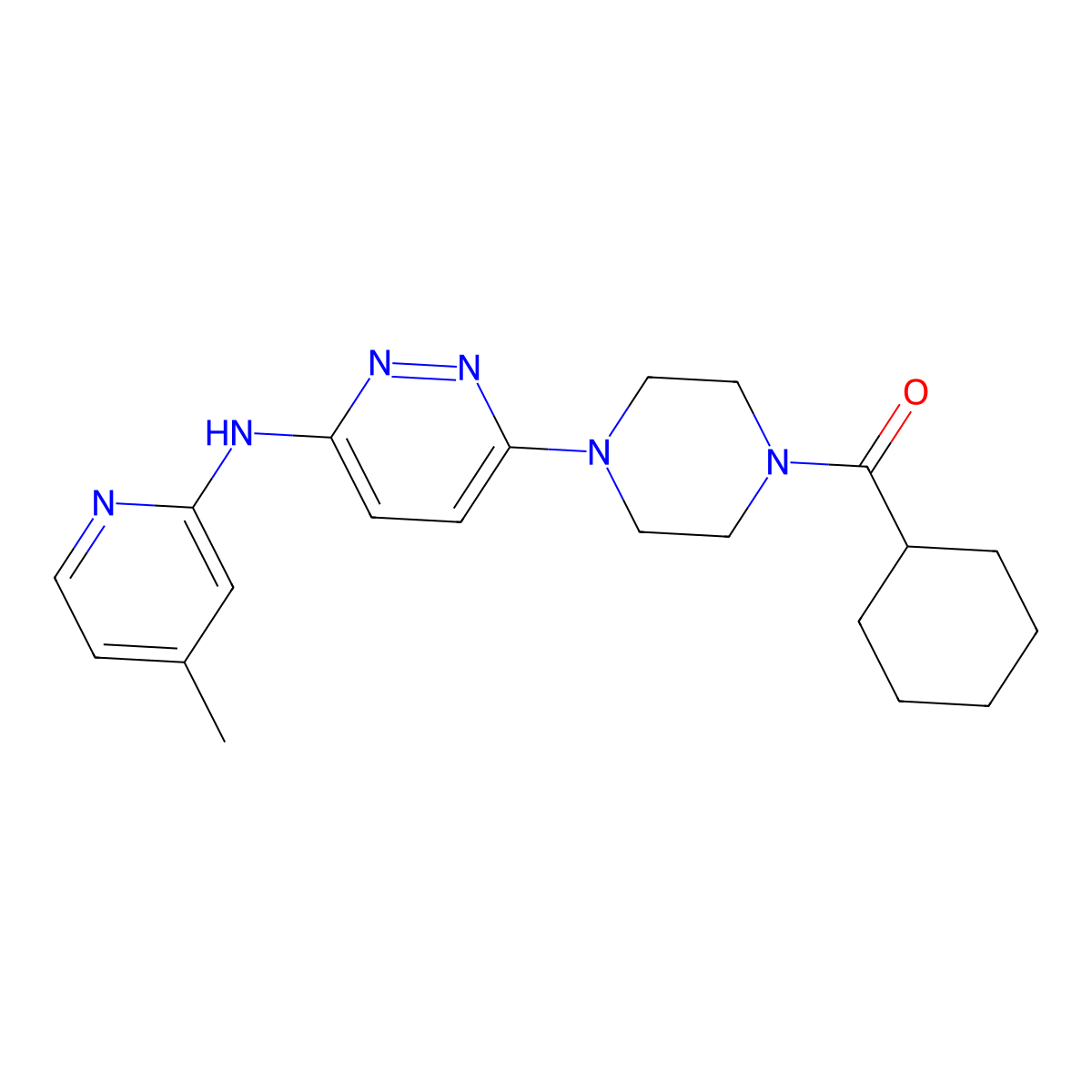 Cyclohexyl(4-(6-((4-methylpyridin-2-yl)amino)pyridazin-3-yl)piperazin-1-yl)methanone molecular structure, CAS 1021211-45-9
