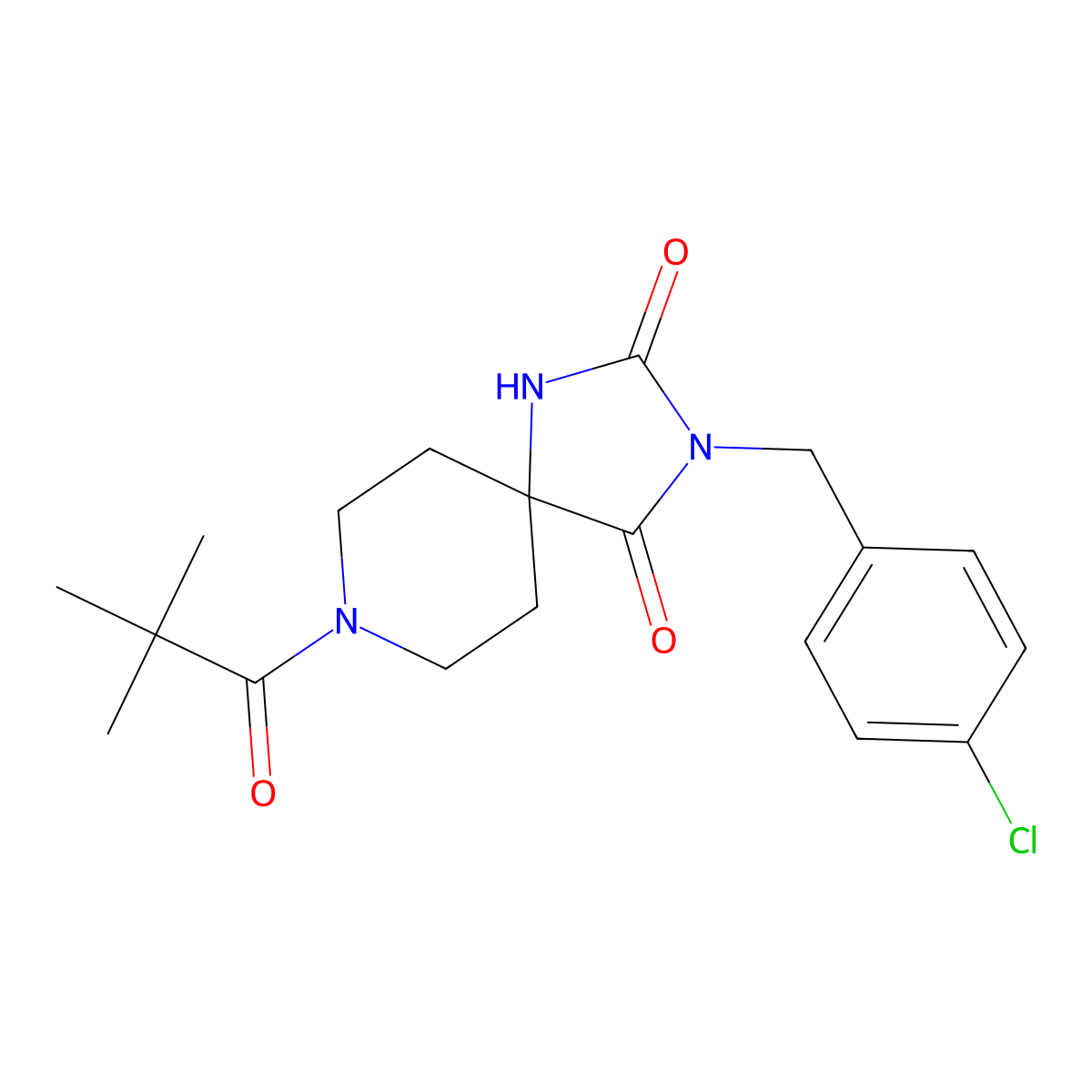 3-[(4-Chlorophenyl)methyl]-8-(2,2-dimethylpropanoyl)-1,3,8-triazaspiro[4.5]decane-2,4-dione molecular structure, CAS 1021211-46-0