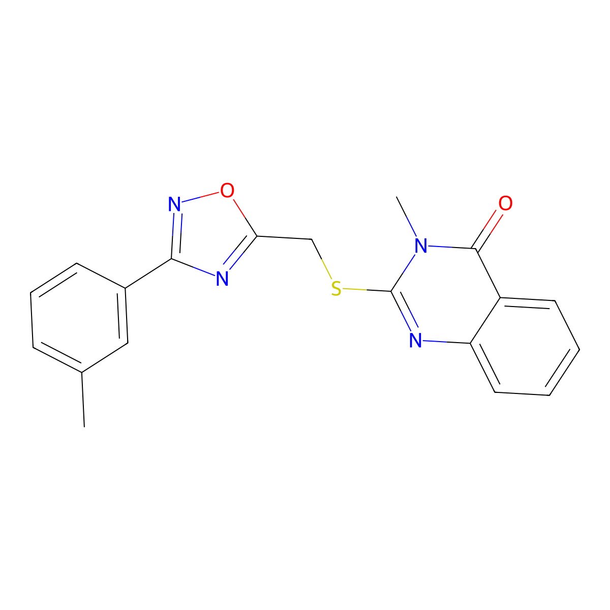3-Methyl-2-({[3-(3-methylphenyl)-1,2,4-oxadiazol-5-yl]methyl}sulfanyl)-3,4-dihydroquinazolin-4-one molecular structure, CAS 1021211-54-0