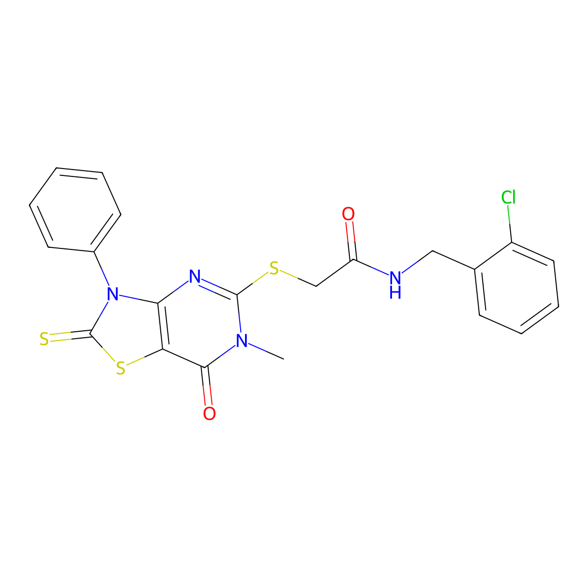 N-[(2-chlorophenyl)methyl]-2-({6-methyl-7-oxo-3-phenyl-2-sulfanylidene-2H,3H,6H,7H-[1,3]thiazolo[4,5-d]pyrimidin-5-yl}sulfanyl)acetamide molecular structure, CAS 1021211-60-8