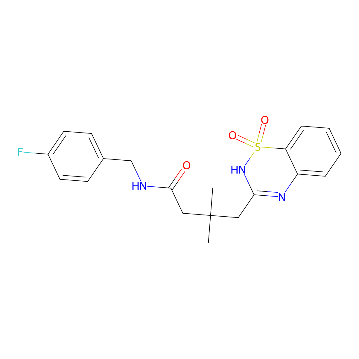 4-(1,1-dioxo-2H-1lambda6,2,4-benzothiadiazin-3-yl)-N-[(4-fluorophenyl)methyl]-3,3-dimethylbutanamide molecular structure, CAS 1021211-62-0