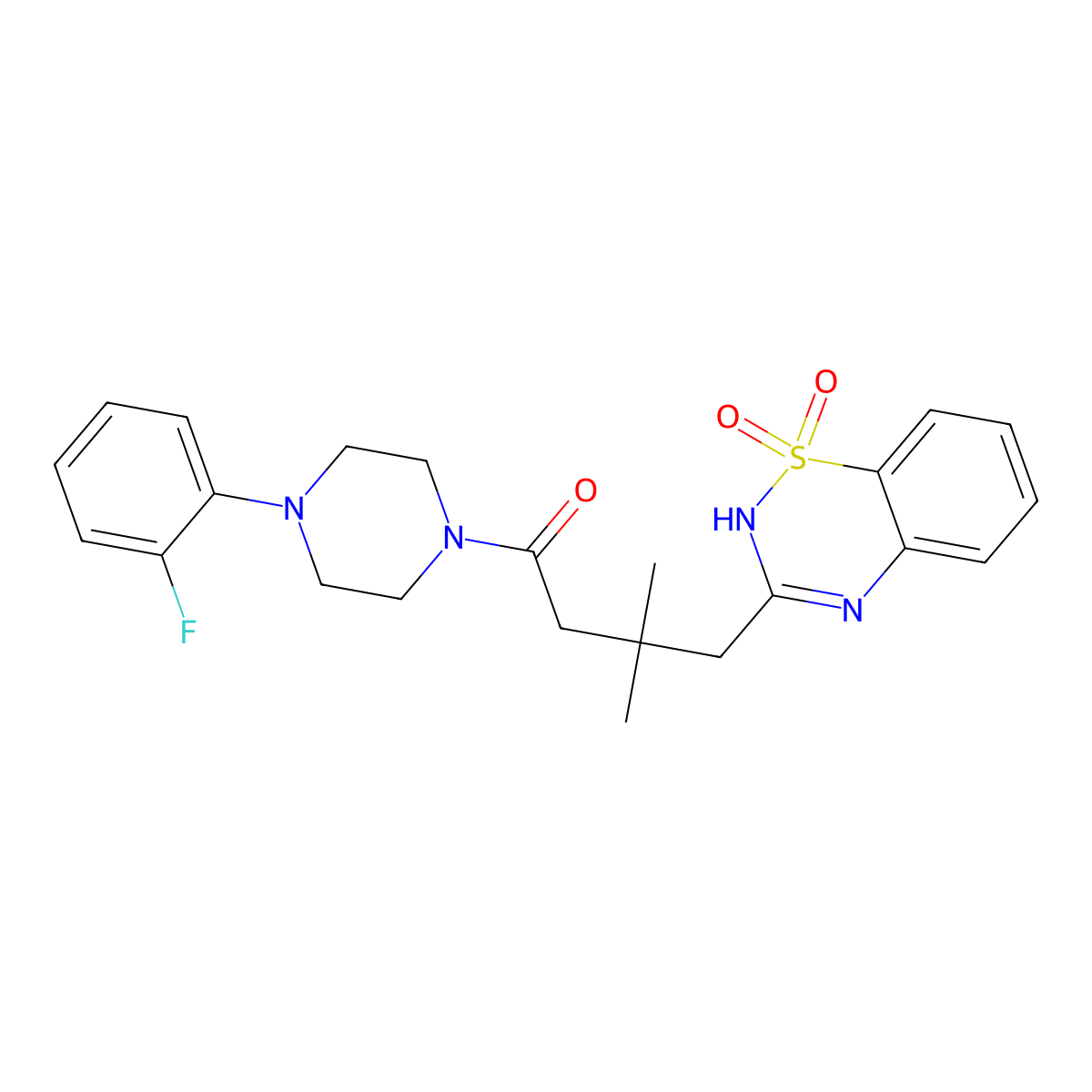3-{4-[4-(2-fluorophenyl)piperazin-1-yl]-2,2-dimethyl-4-oxobutyl}-2H-1lambda6,2,4-benzothiadiazine-1,1-dione molecular structure, CAS 1021211-64-2