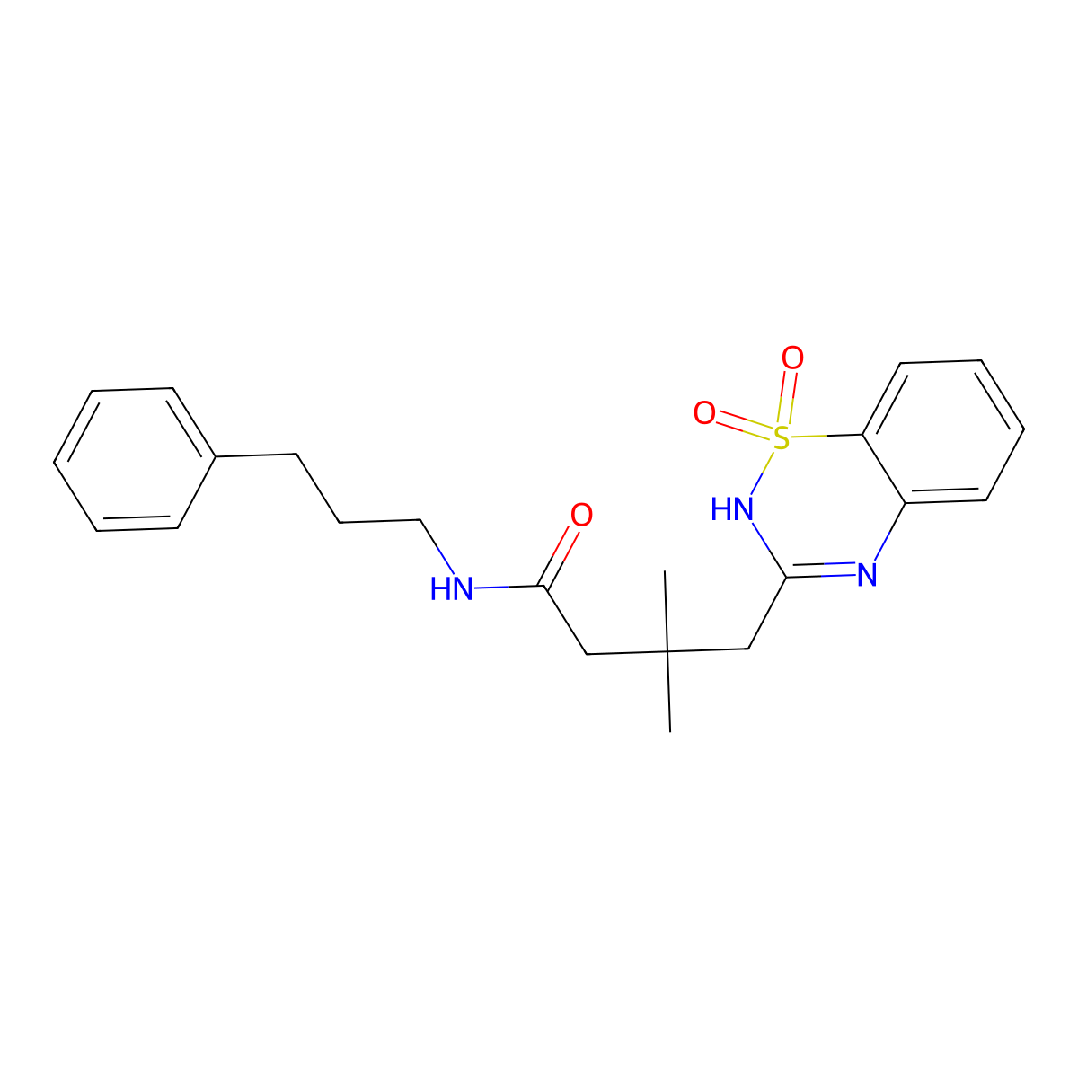 4-(1,1-dioxo-2H-1lambda6,2,4-benzothiadiazin-3-yl)-3,3-dimethyl-N-(3-phenylpropyl)butanamide molecular structure, CAS 1021211-67-5