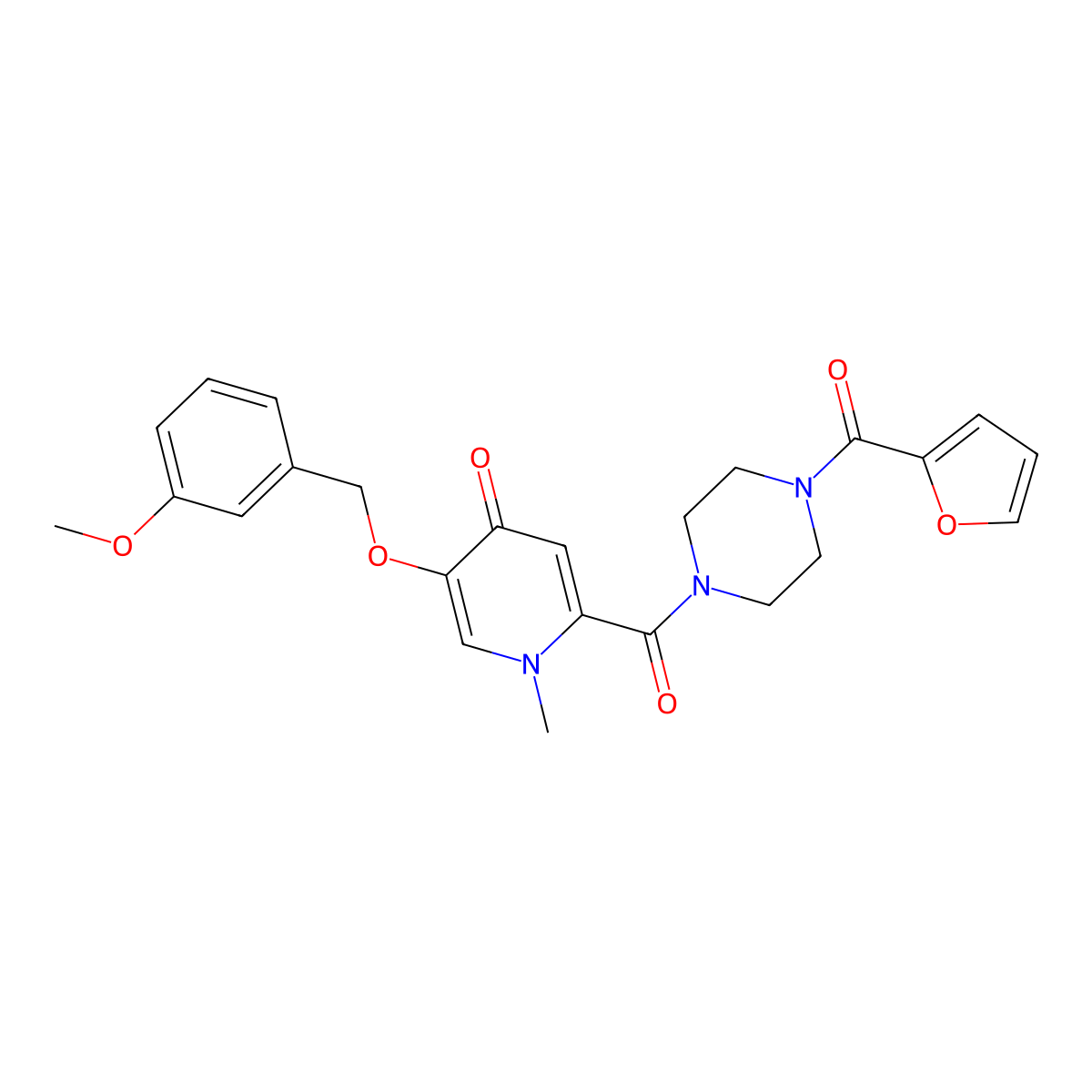 2-(4-(furan-2-carbonyl)piperazine-1-carbonyl)-5-((3-methoxybenzyl)oxy)-1-methylpyridin-4(1H)-one molecular structure, CAS 1021211-80-2