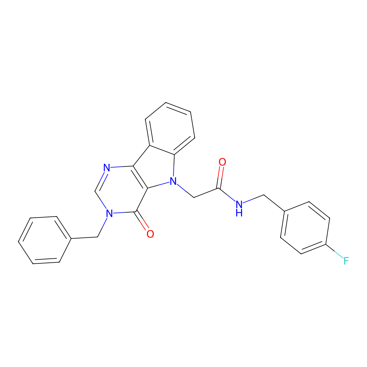 2-(3-benzyl-4-oxo-3,4-dihydro-5H-pyrimido[5,4-b]indol-5-yl)-N-(4-fluorobenzyl)acetamide molecular structure, CAS 1021211-85-7