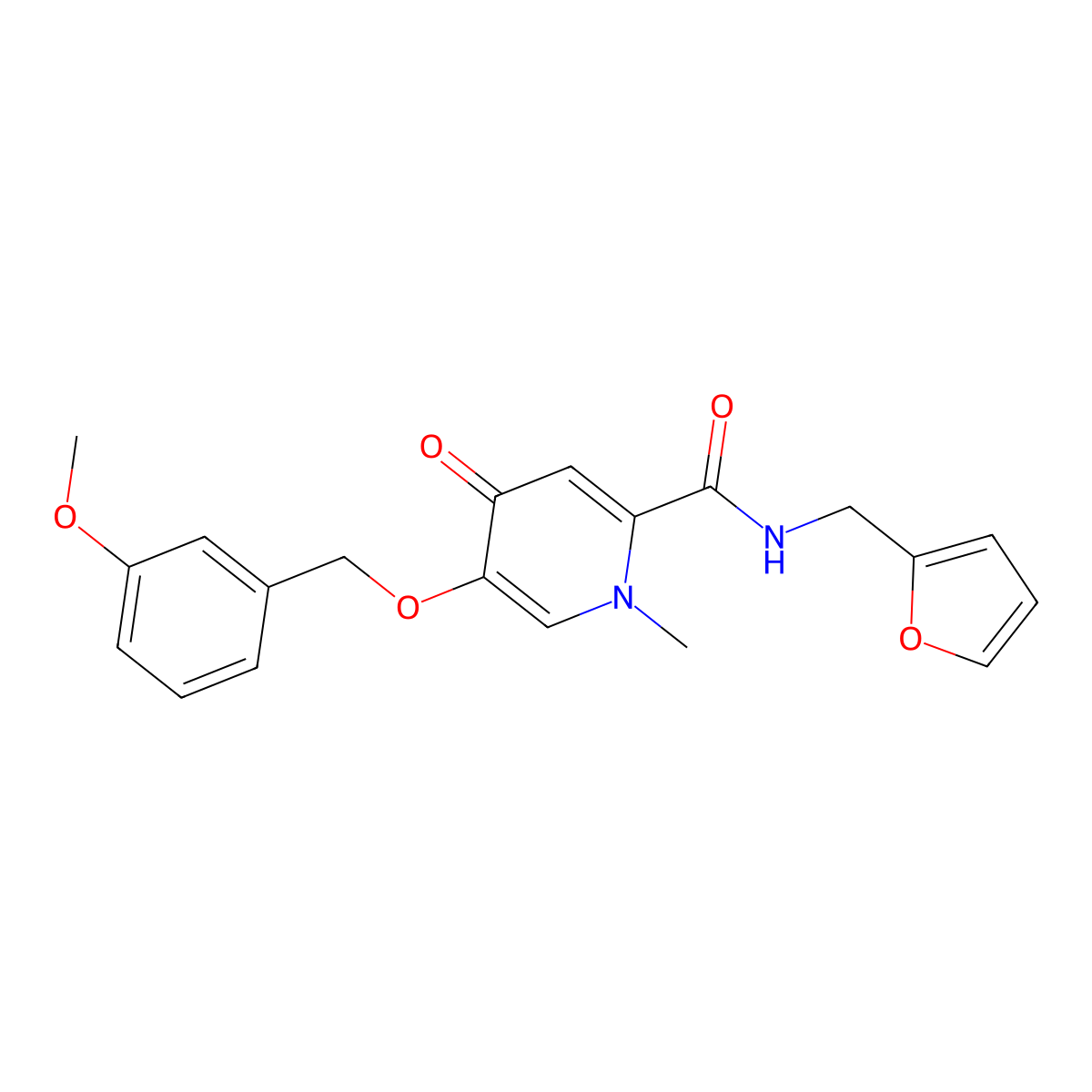 N-(furan-2-ylmethyl)-5-((3-methoxybenzyl)oxy)-1-methyl-4-oxo-1,4-dihydropyridine-2-carboxamide molecular structure, CAS 1021211-87-9