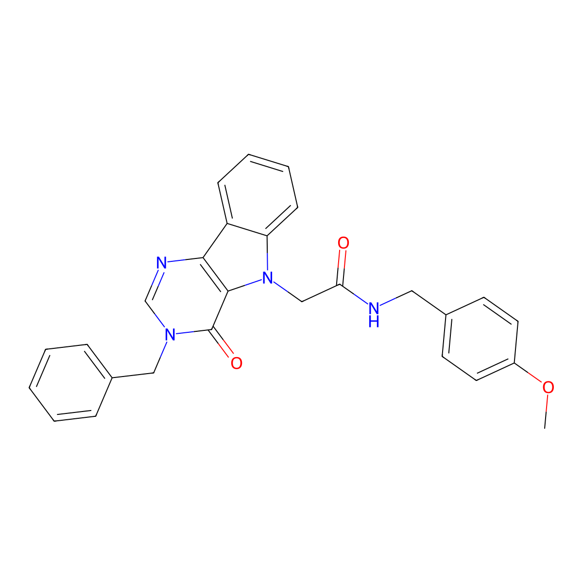 2-(3-benzyl-4-oxo-3H-pyrimido[5,4-b]indol-5(4H)-yl)-N-(4-methoxybenzyl)acetamide molecular structure, CAS 1021211-89-1