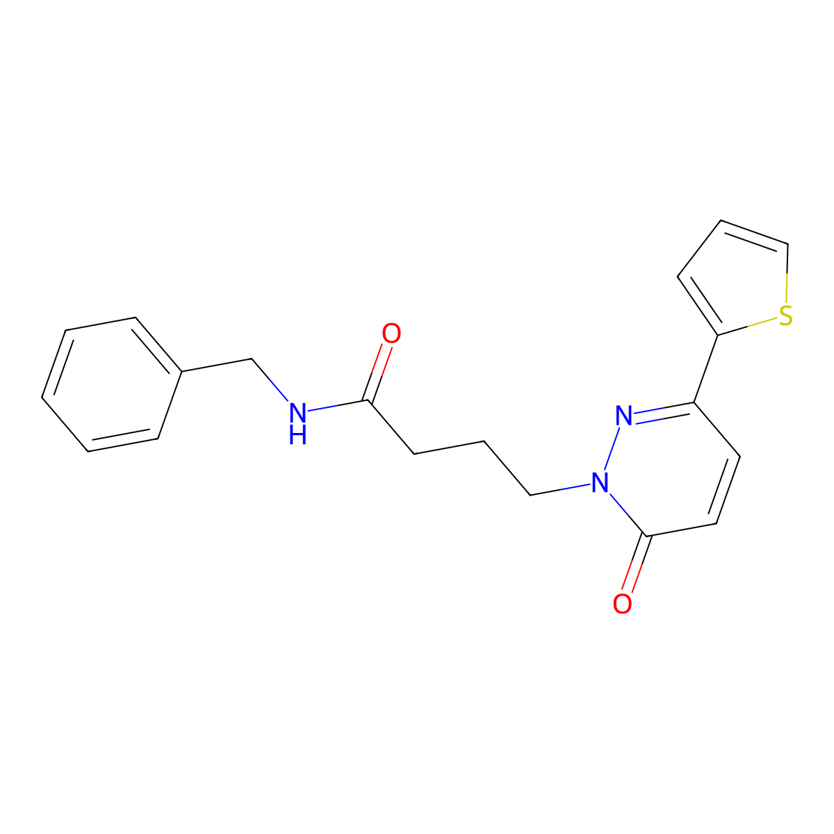 N-benzyl-4-(6-oxo-3-(thiophen-2-yl)pyridazin-1(6H)-yl)butanamide molecular structure, CAS 1021211-96-0