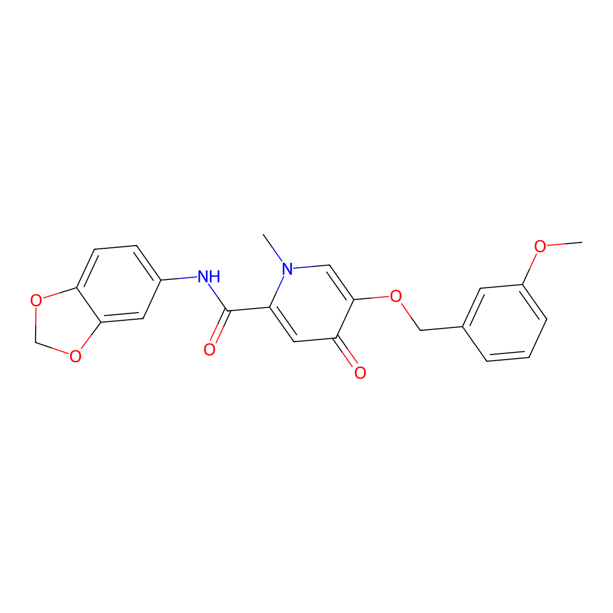 N-(benzo[d][1,3]dioxol-5-yl)-5-((3-methoxybenzyl)oxy)-1-methyl-4-oxo-1,4-dihydropyridine-2-carboxamide molecular structure, CAS 1021211-97-1