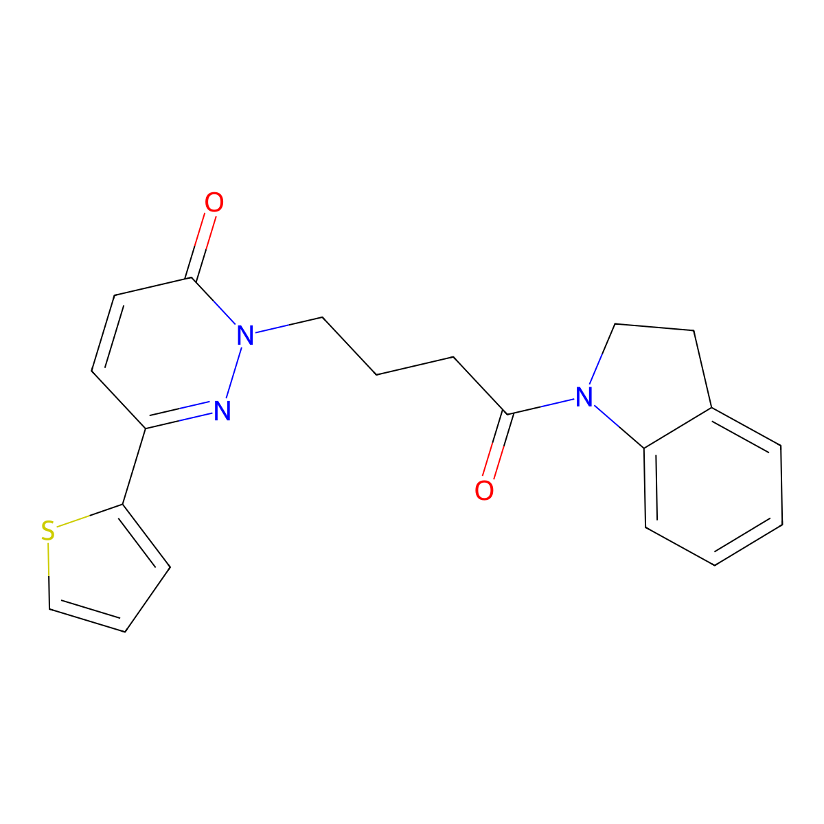 2-[4-(2,3-dihydro-1H-indol-1-yl)-4-oxobutyl]-6-(thiophen-2-yl)-2,3-dihydropyridazin-3-one molecular structure, CAS 1021212-00-9