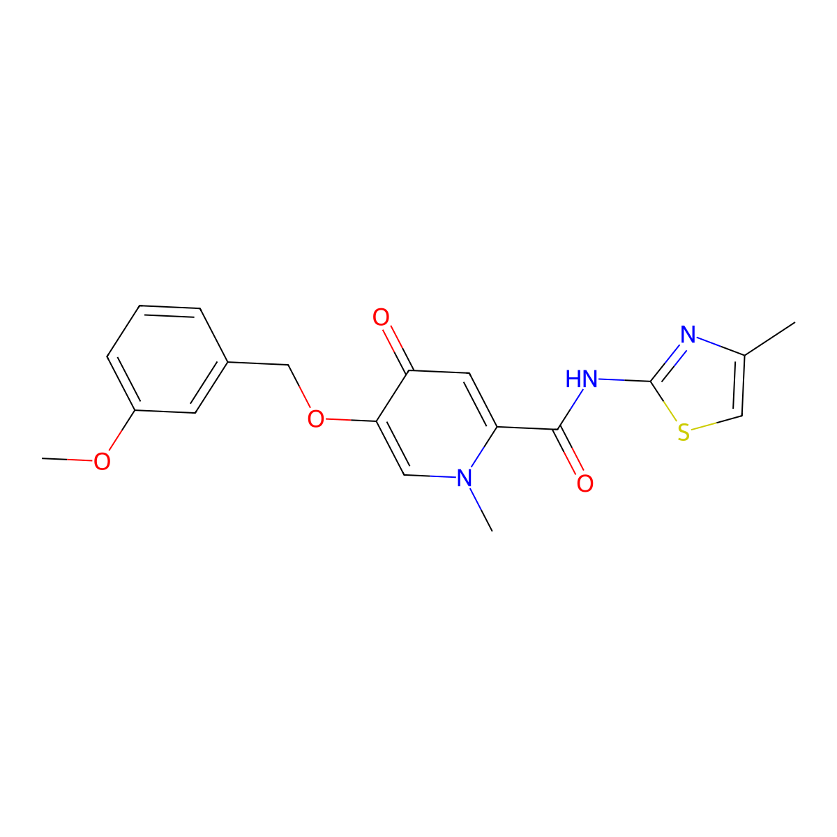 5-((3-methoxybenzyl)oxy)-1-methyl-N-(4-methylthiazol-2-yl)-4-oxo-1,4-dihydropyridine-2-carboxamide molecular structure, CAS 1021212-01-0