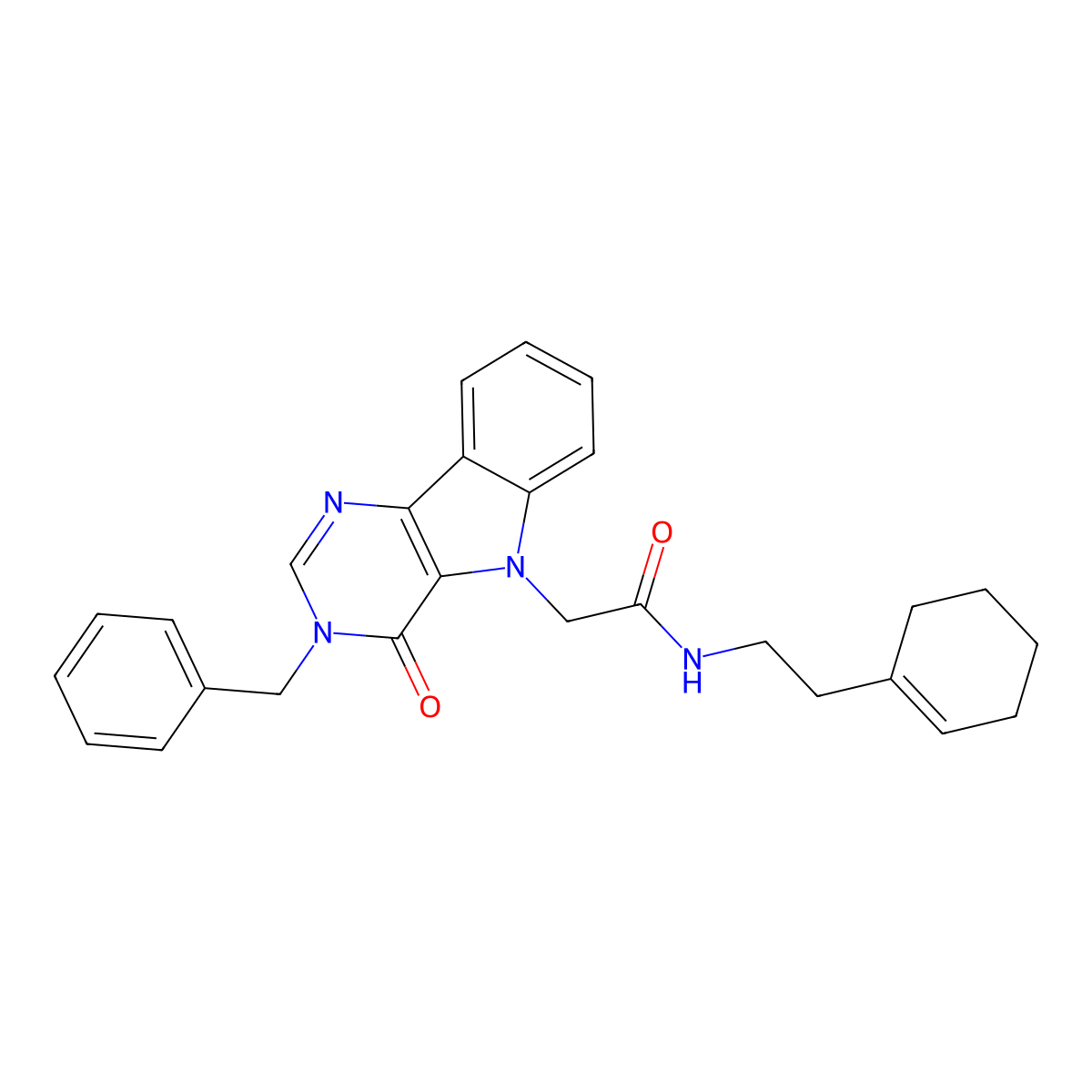 2-(3-benzyl-4-oxo-3H-pyrimido[5,4-b]indol-5(4H)-yl)-N-(2-(cyclohex-1-en-1-yl)ethyl)acetamide molecular structure, CAS 1021212-03-2