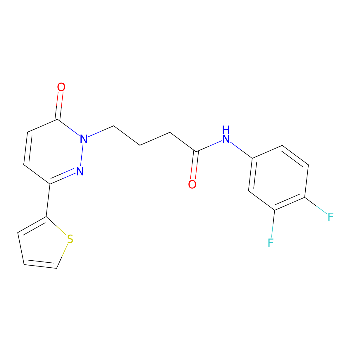 N-(3,4-difluorophenyl)-4-[6-oxo-3-(thiophen-2-yl)-1,6-dihydropyridazin-1-yl]butanamide molecular structure, CAS 1021212-04-3