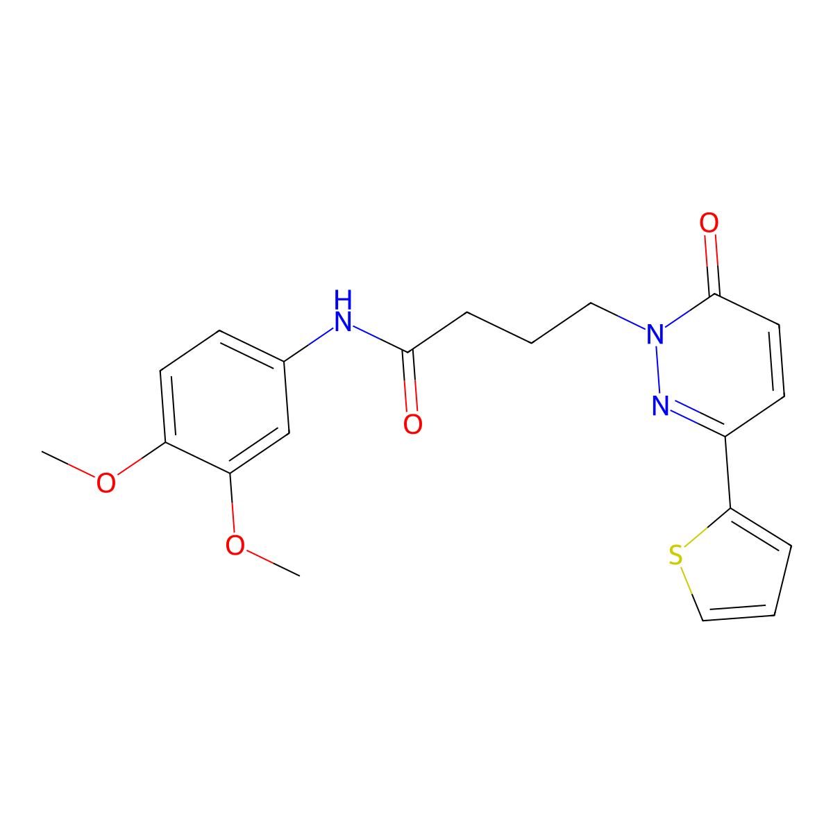 N-(3,4-dimethoxyphenyl)-4-[6-oxo-3-(thiophen-2-yl)-1,6-dihydropyridazin-1-yl]butanamide molecular structure, CAS 1021212-11-2
