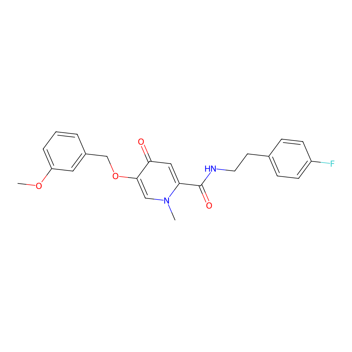 N-(4-fluorophenethyl)-5-((3-methoxybenzyl)oxy)-1-methyl-4-oxo-1,4-dihydropyridine-2-carboxamide molecular structure, CAS 1021212-12-3