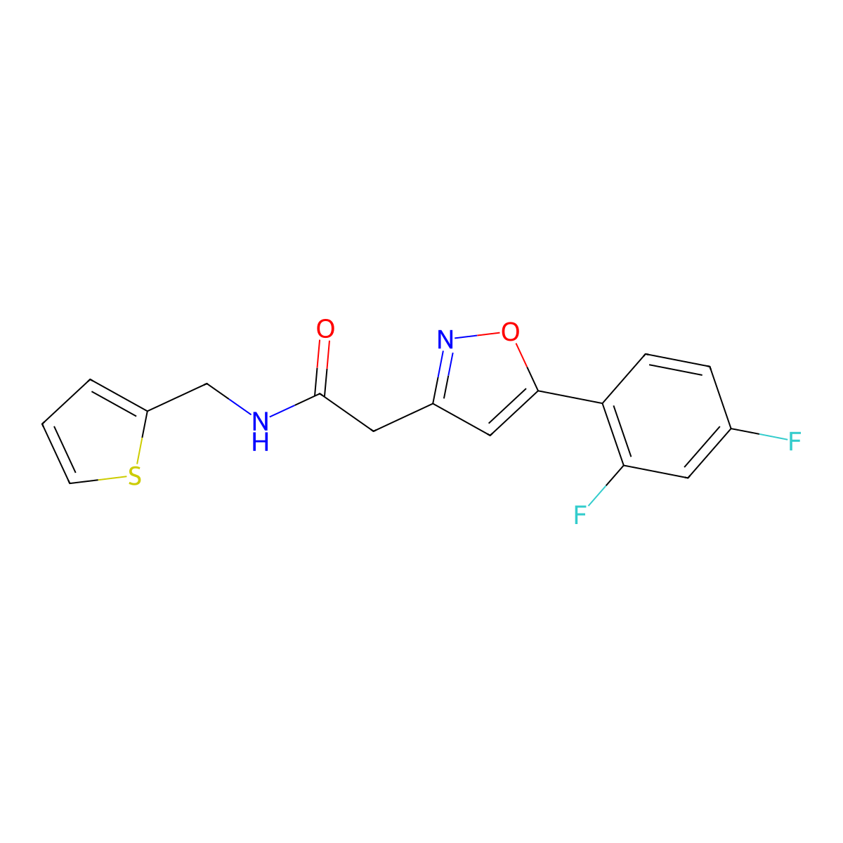 2-[5-(2,4-difluorophenyl)-1,2-oxazol-3-yl]-N-[(thiophen-2-yl)methyl]acetamide molecular structure, CAS 1021212-15-6