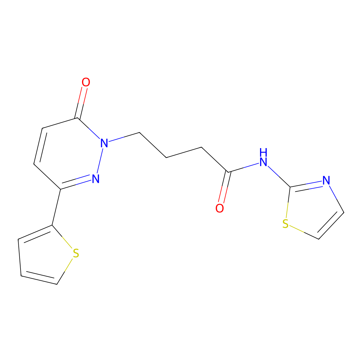 4-[6-oxo-3-(thiophen-2-yl)-1,6-dihydropyridazin-1-yl]-N-(1,3-thiazol-2-yl)butanamide molecular structure, CAS 1021212-16-7