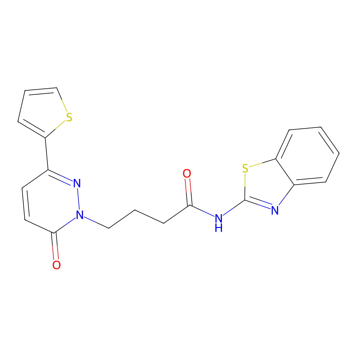 N-(benzo[d]thiazol-2-yl)-4-(6-oxo-3-(thiophen-2-yl)pyridazin-1(6H)-yl)butanamide molecular structure, CAS 1021212-19-0