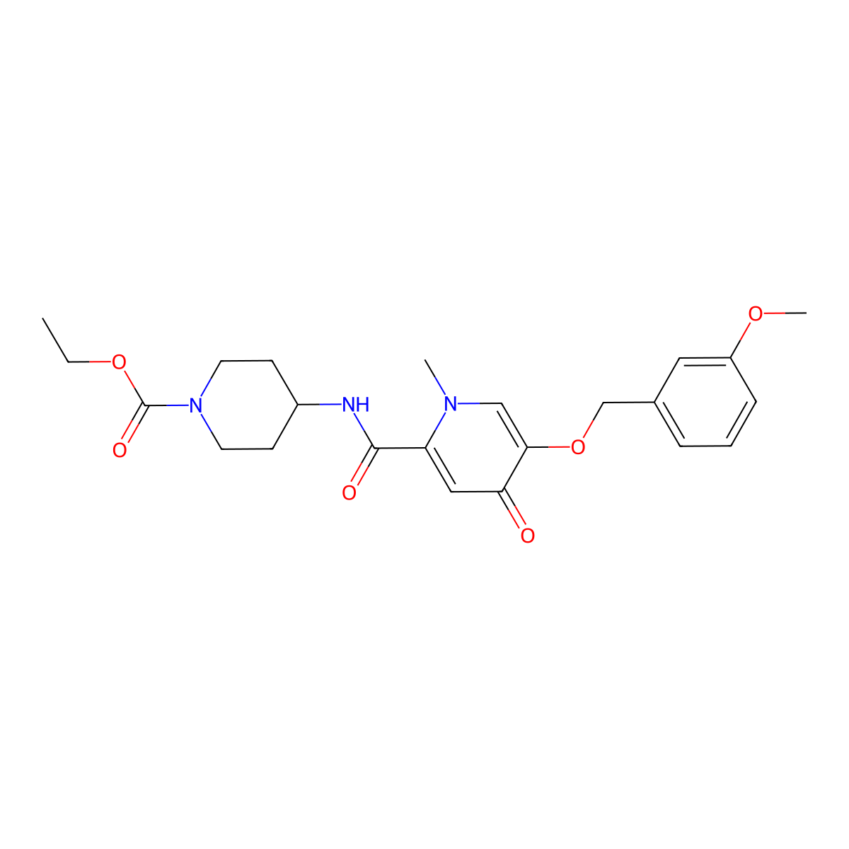 Ethyl 4-(5-((3-methoxybenzyl)oxy)-1-methyl-4-oxo-1,4-dihydropyridine-2-carboxamido)piperidine-1-carboxylate molecular structure, CAS 1021212-20-3