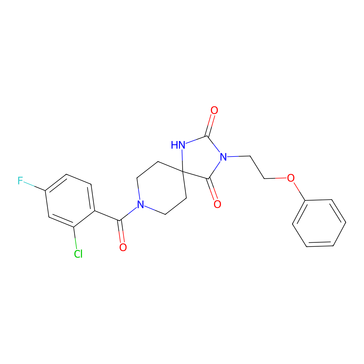8-(2-Chloro-4-fluorobenzoyl)-3-(2-phenoxyethyl)-1,3,8-triazaspiro[4.5]decane-2,4-dione molecular structure, CAS 1021212-23-6