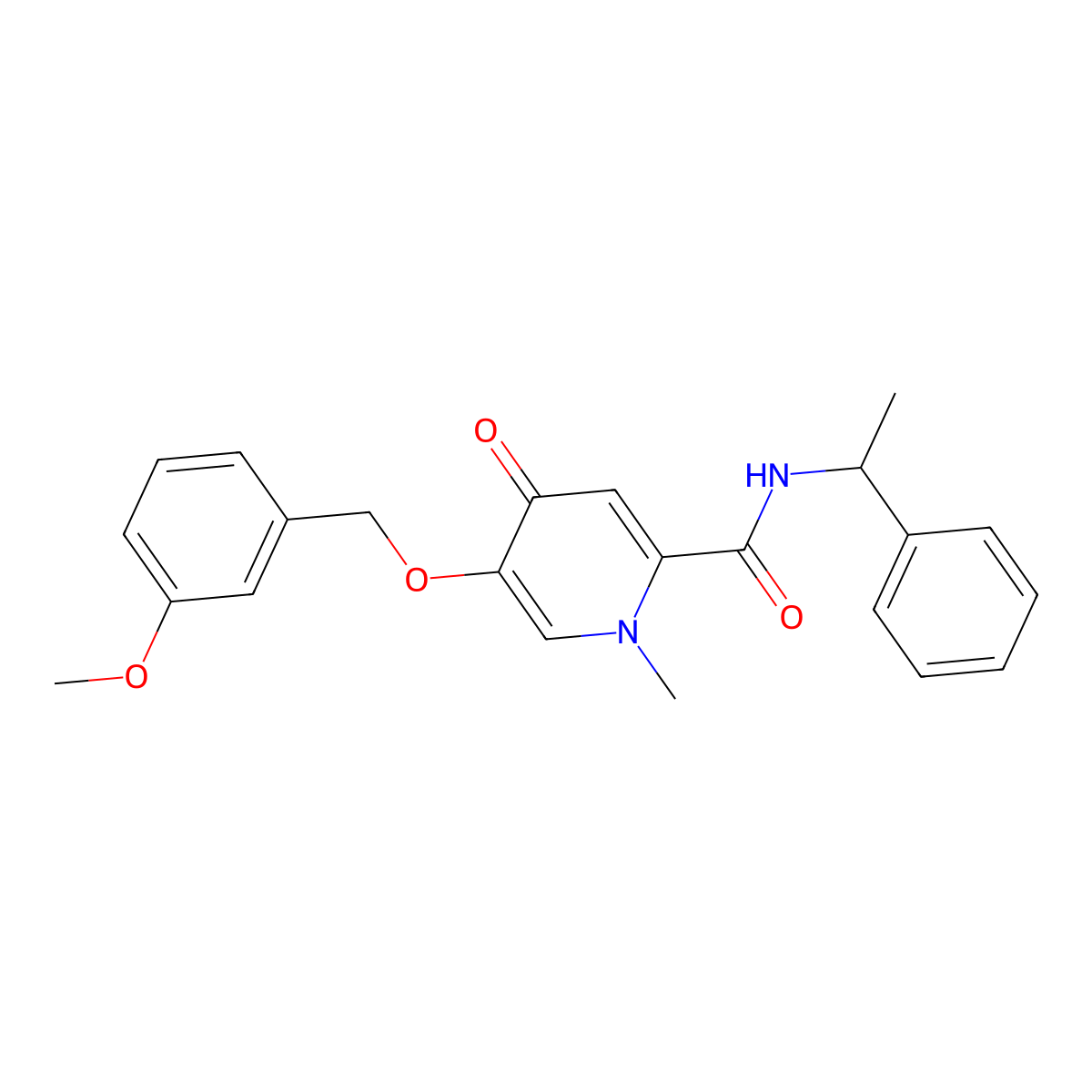 5-((3-methoxybenzyl)oxy)-1-methyl-4-oxo-N-(1-phenylethyl)-1,4-dihydropyridine-2-carboxamide molecular structure, CAS 1021212-25-8