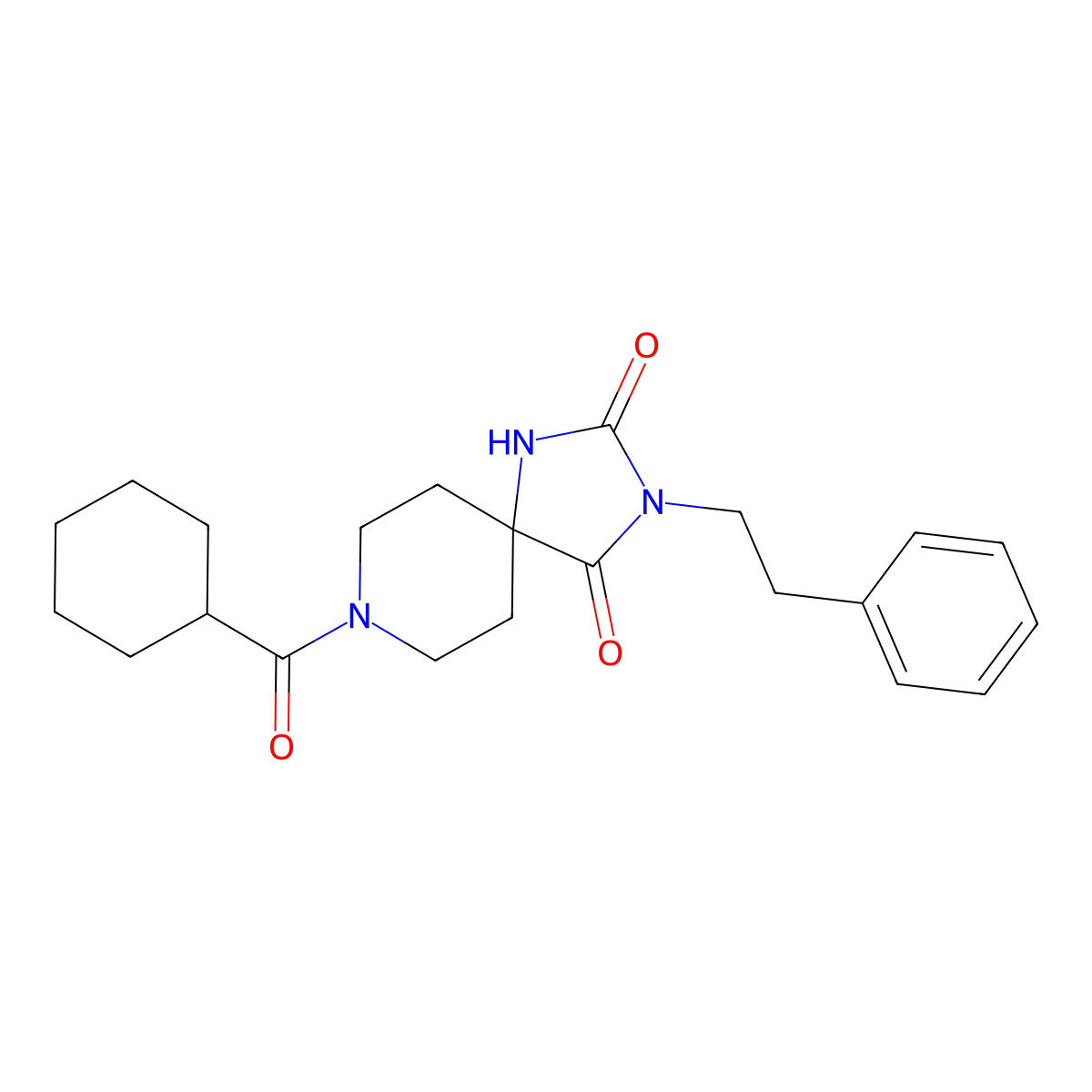 8-(Cyclohexanecarbonyl)-3-phenethyl-1,3,8-triazaspiro[4.5]decane-2,4-dione molecular structure, CAS 1021212-29-2