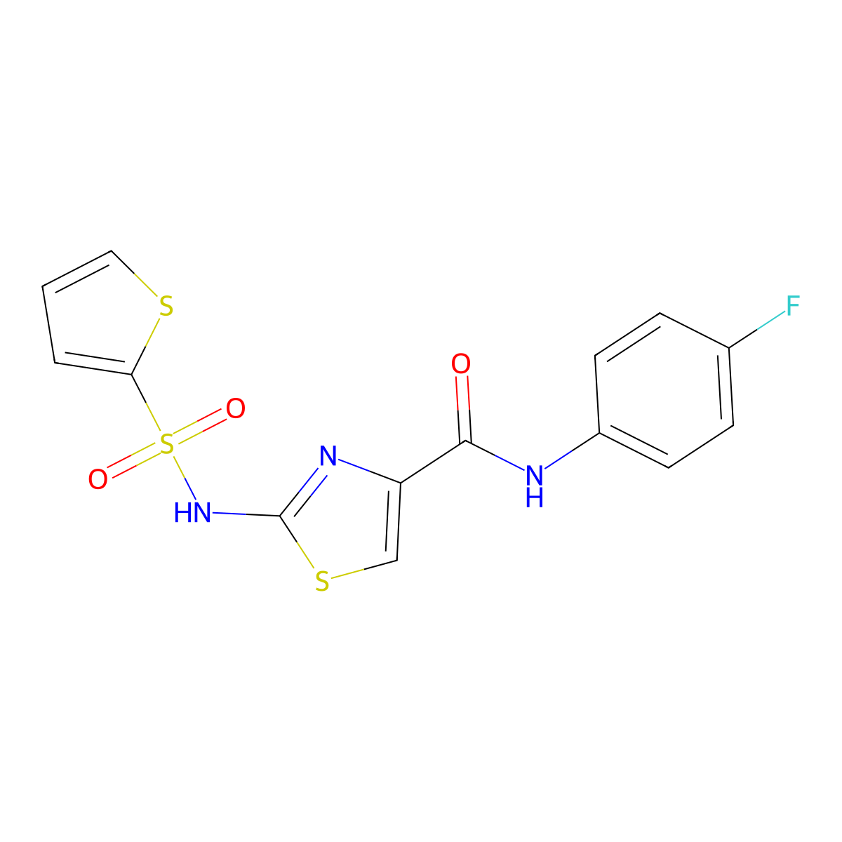 N-(4-fluorophenyl)-2-(thiophene-2-sulfonamido)-1,3-thiazole-4-carboxamide molecular structure, CAS 1021212-37-2