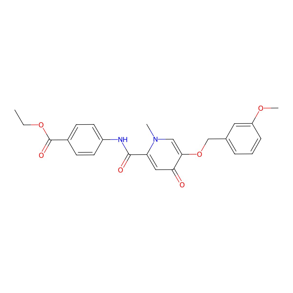 Ethyl 4-(5-((3-methoxybenzyl)oxy)-1-methyl-4-oxo-1,4-dihydropyridine-2-carboxamido)benzoate molecular structure, CAS 1021212-38-3
