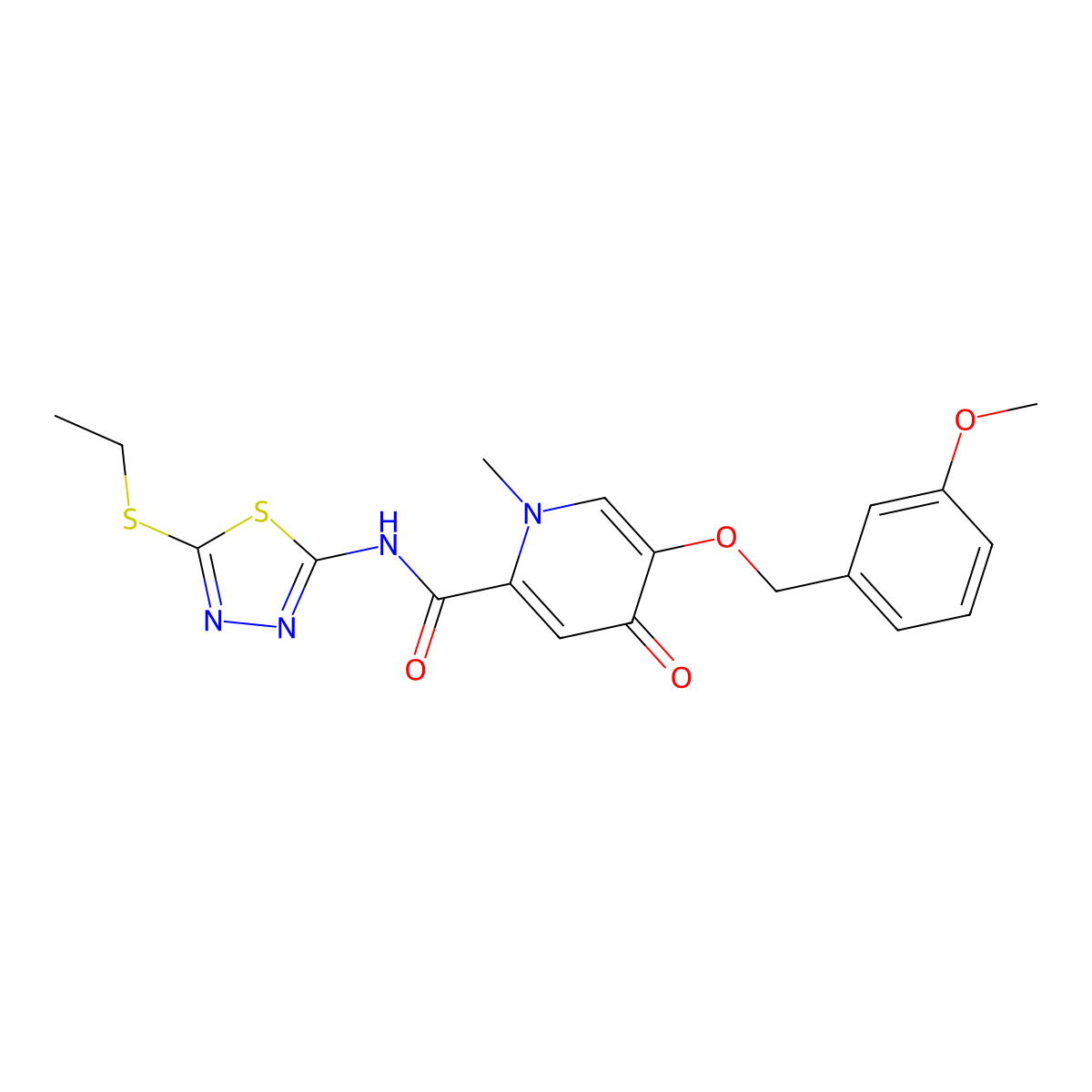N-(5-(ethylthio)-1,3,4-thiadiazol-2-yl)-5-((3-methoxybenzyl)oxy)-1-methyl-4-oxo-1,4-dihydropyridine-2-carboxamide molecular structure, CAS 1021212-42-9