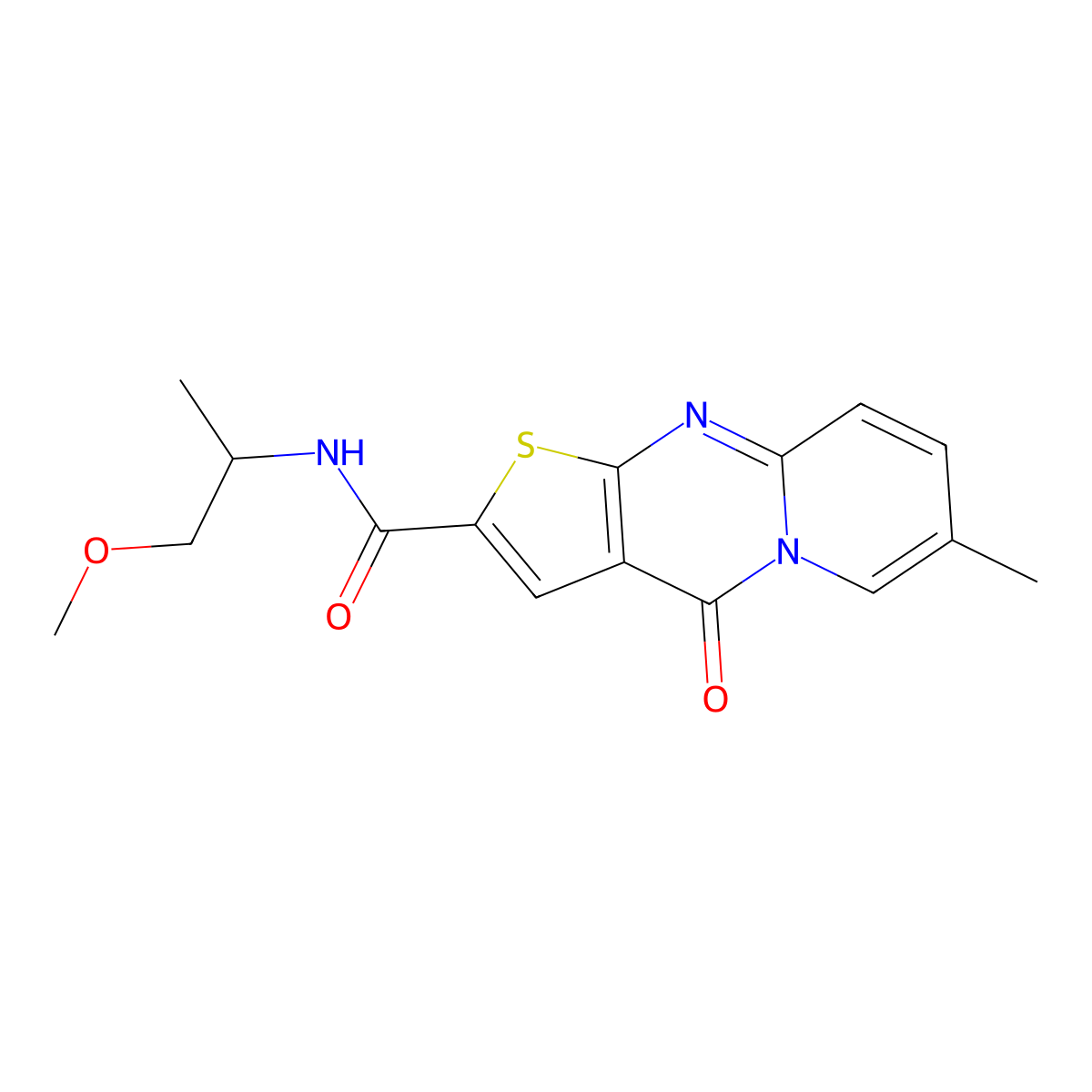 N-(1-methoxypropan-2-yl)-12-methyl-2-oxo-6-thia-1,8-diazatricyclo[7.4.0.0^{3,7}]trideca-3(7),4,8,10,12-pentaene-5-carboxamide molecular structure, CAS 1021212-65-6