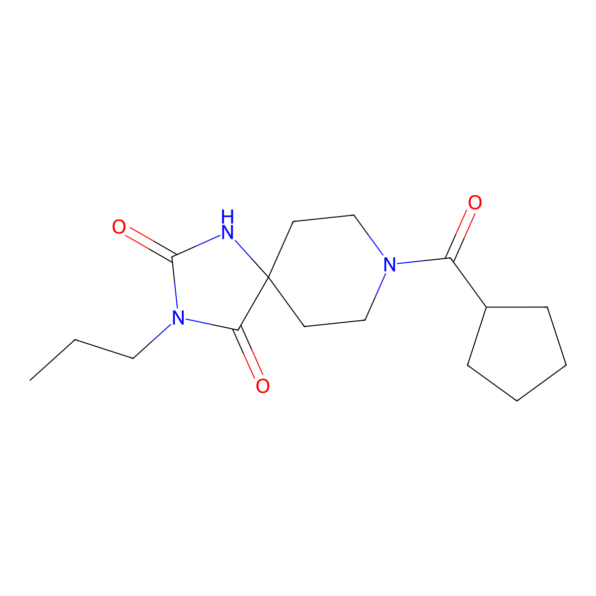 8-(Cyclopentanecarbonyl)-3-propyl-1,3,8-triazaspiro[4.5]decane-2,4-dione molecular structure, CAS 1021212-71-4