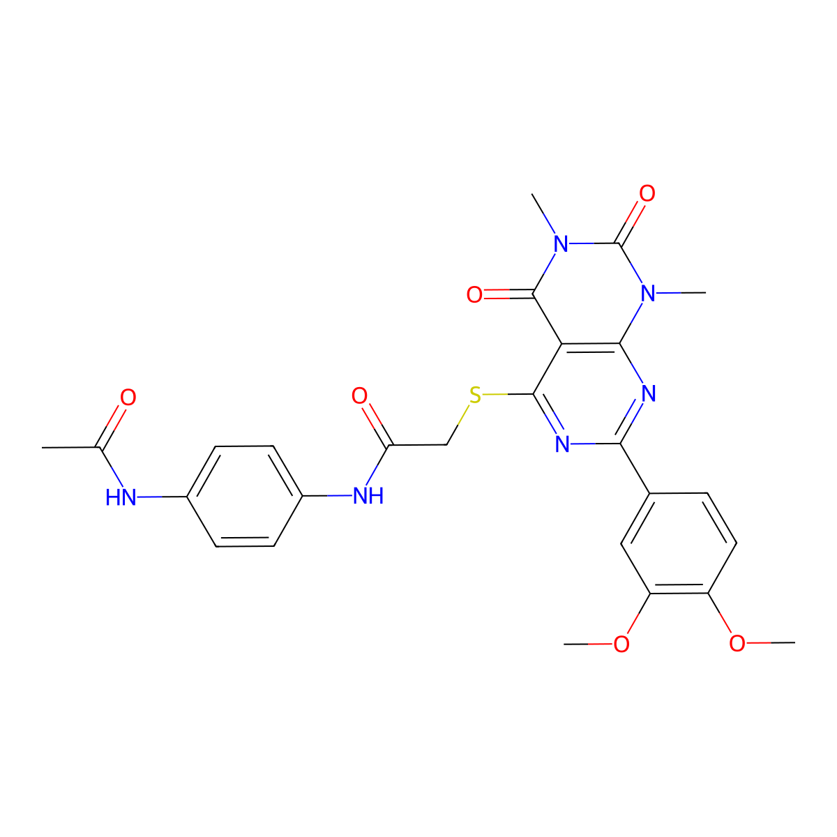 N-(4-acetamidophenyl)-2-((2-(3,4-dimethoxyphenyl)-6,8-dimethyl-5,7-dioxo-5,6,7,8-tetrahydropyrimido[4,5-d]pyrimidin-4-yl)thio)acetamide molecular structure, CAS 1021212-78-1