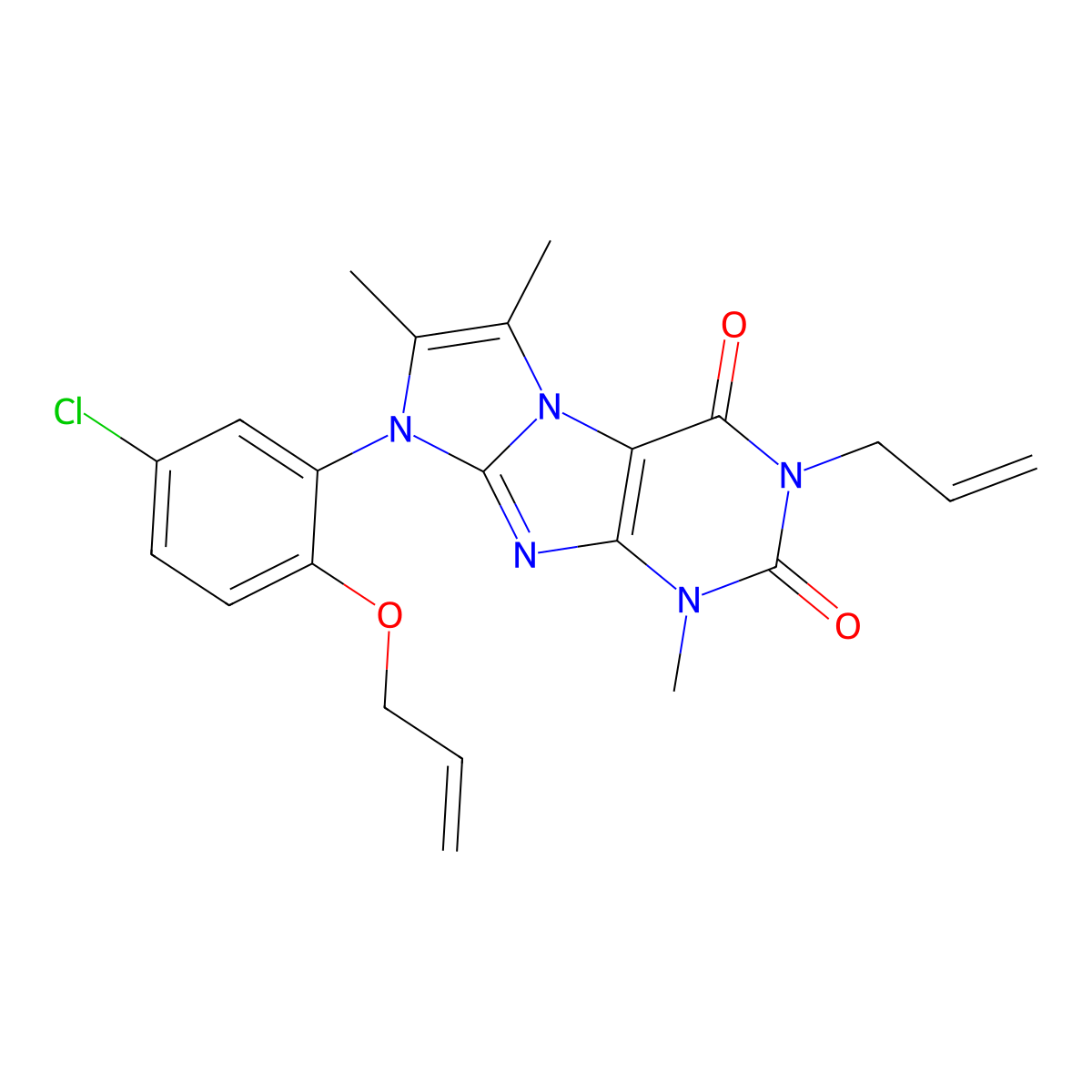 8-[5-chloro-2-(prop-2-en-1-yloxy)phenyl]-1,6,7-trimethyl-3-(prop-2-en-1-yl)-1H,2H,3H,4H,8H-imidazo[1,2-g]purine-2,4-dione molecular structure, CAS 1021212-79-2