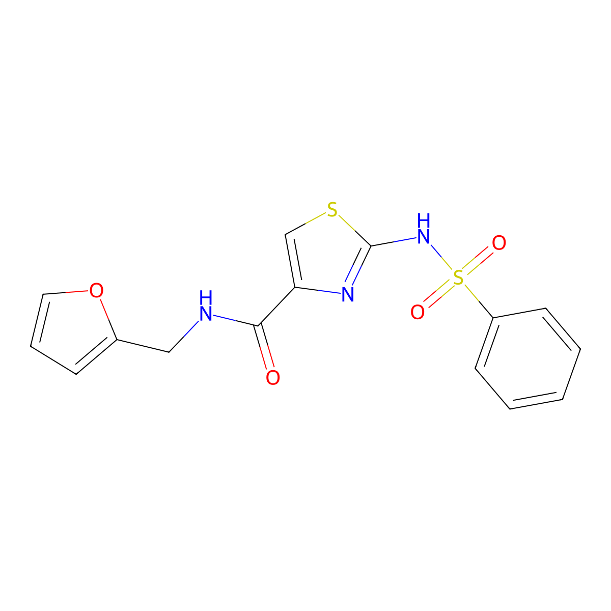 N-(furan-2-ylmethyl)-2-(phenylsulfonamido)thiazole-4-carboxamide molecular structure, CAS 1021212-80-5