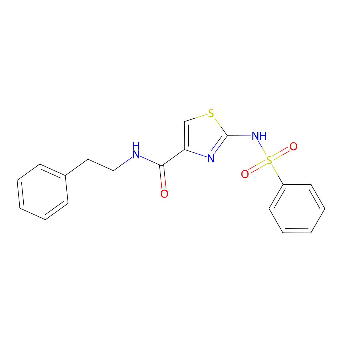 N-phenethyl-2-(phenylsulfonamido)thiazole-4-carboxamide molecular structure, CAS 1021212-84-9
