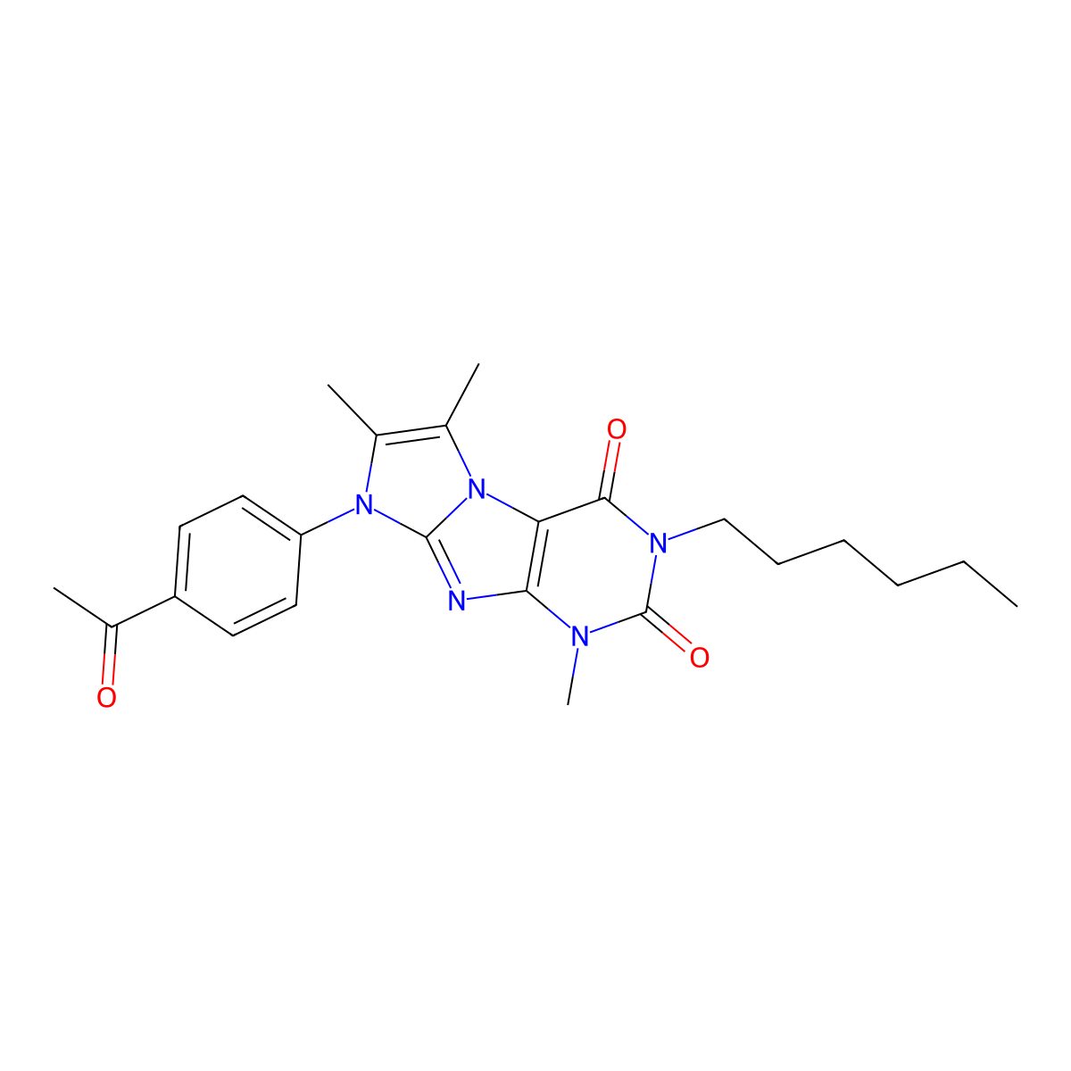 8-(4-acetylphenyl)-3-hexyl-1,6,7-trimethyl-1H,2H,3H,4H,8H-imidazo[1,2-g]purine-2,4-dione molecular structure, CAS 1021212-87-2