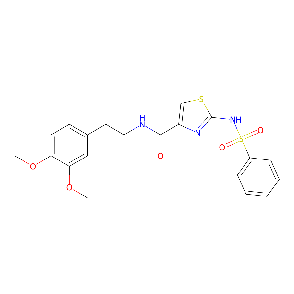 N-(3,4-dimethoxyphenethyl)-2-(phenylsulfonamido)thiazole-4-carboxamide molecular structure, CAS 1021212-88-3