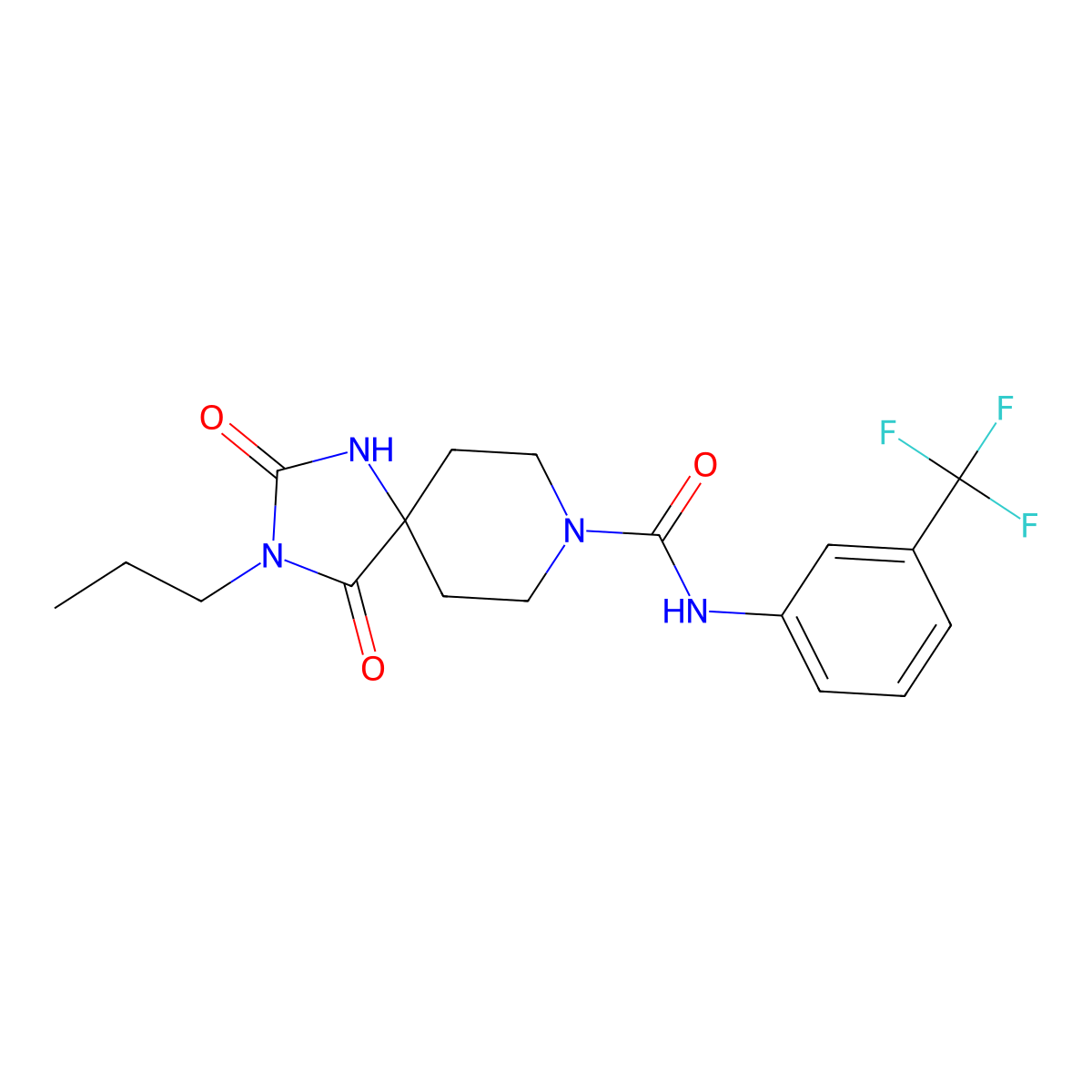 2,4-dioxo-3-propyl-N-[3-(trifluoromethyl)phenyl]-1,3,8-triazaspiro[4.5]decane-8-carboxamide molecular structure, CAS 1021212-90-7