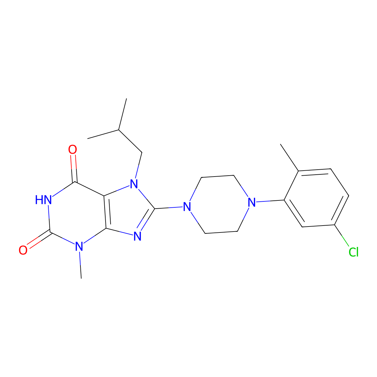 8-[4-(5-chloro-2-methylphenyl)piperazin-1-yl]-3-methyl-7-(2-methylpropyl)-2,3,6,7-tetrahydro-1H-purine-2,6-dione molecular structure, CAS 1021212-91-8
