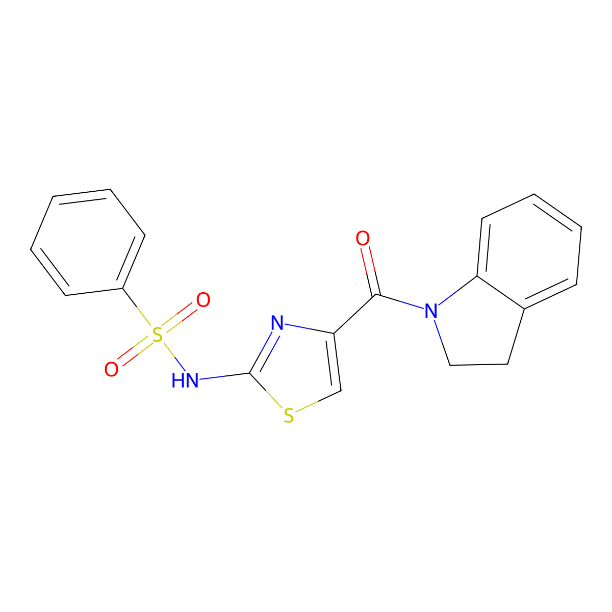 N-[4-(2,3-dihydro-1H-indole-1-carbonyl)-1,3-thiazol-2-yl]benzenesulfonamide molecular structure, CAS 1021212-92-9