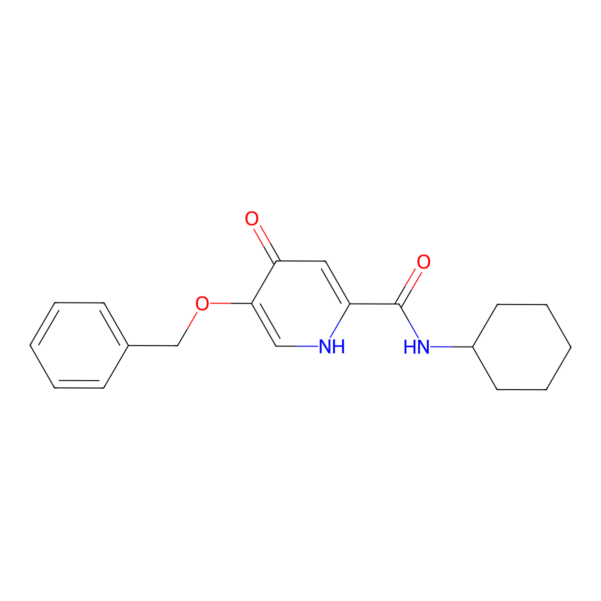 5-(benzyloxy)-N-cyclohexyl-4-oxo-1,4-dihydropyridine-2-carboxamide molecular structure, CAS 1021212-96-3