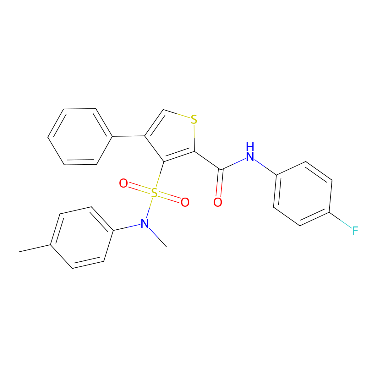 N-(4-Fluorophenyl)-3-[methyl(4-methylphenyl)sulfamoyl]-4-phenylthiophene-2-carboxamide molecular structure, CAS 1021212-97-4