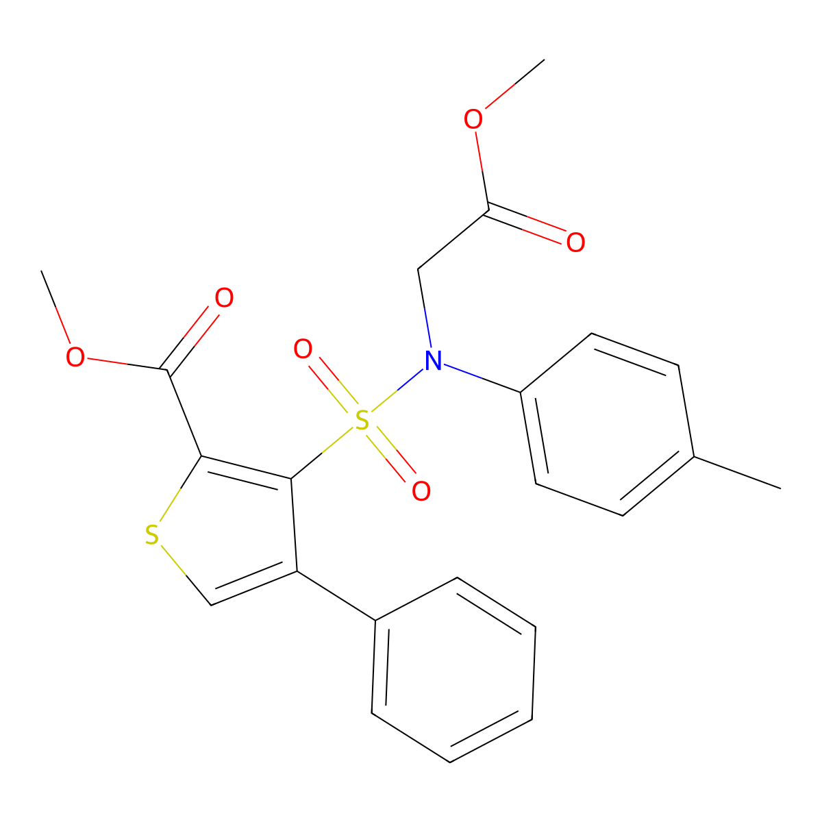 Methyl 3-[(2-methoxy-2-oxoethyl)(4-methylphenyl)sulfamoyl]-4-phenylthiophene-2-carboxylate molecular structure, CAS 1021213-00-2