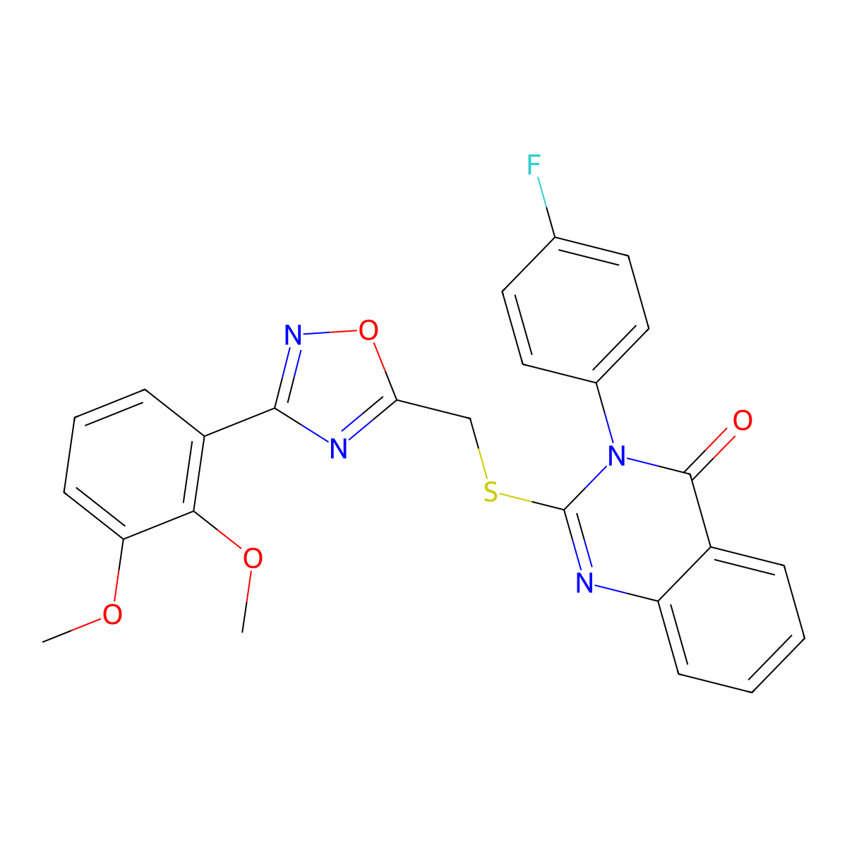 2-(((3-(2,3-dimethoxyphenyl)-1,2,4-oxadiazol-5-yl)methyl)thio)-3-(4-fluorophenyl)quinazolin-4(3H)-one molecular structure, CAS 1021213-03-5