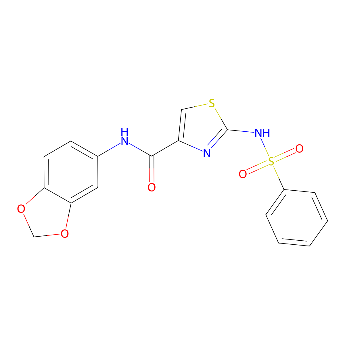 N-(benzo[d][1,3]dioxol-5-yl)-2-(phenylsulfonamido)thiazole-4-carboxamide molecular structure, CAS 1021213-08-0