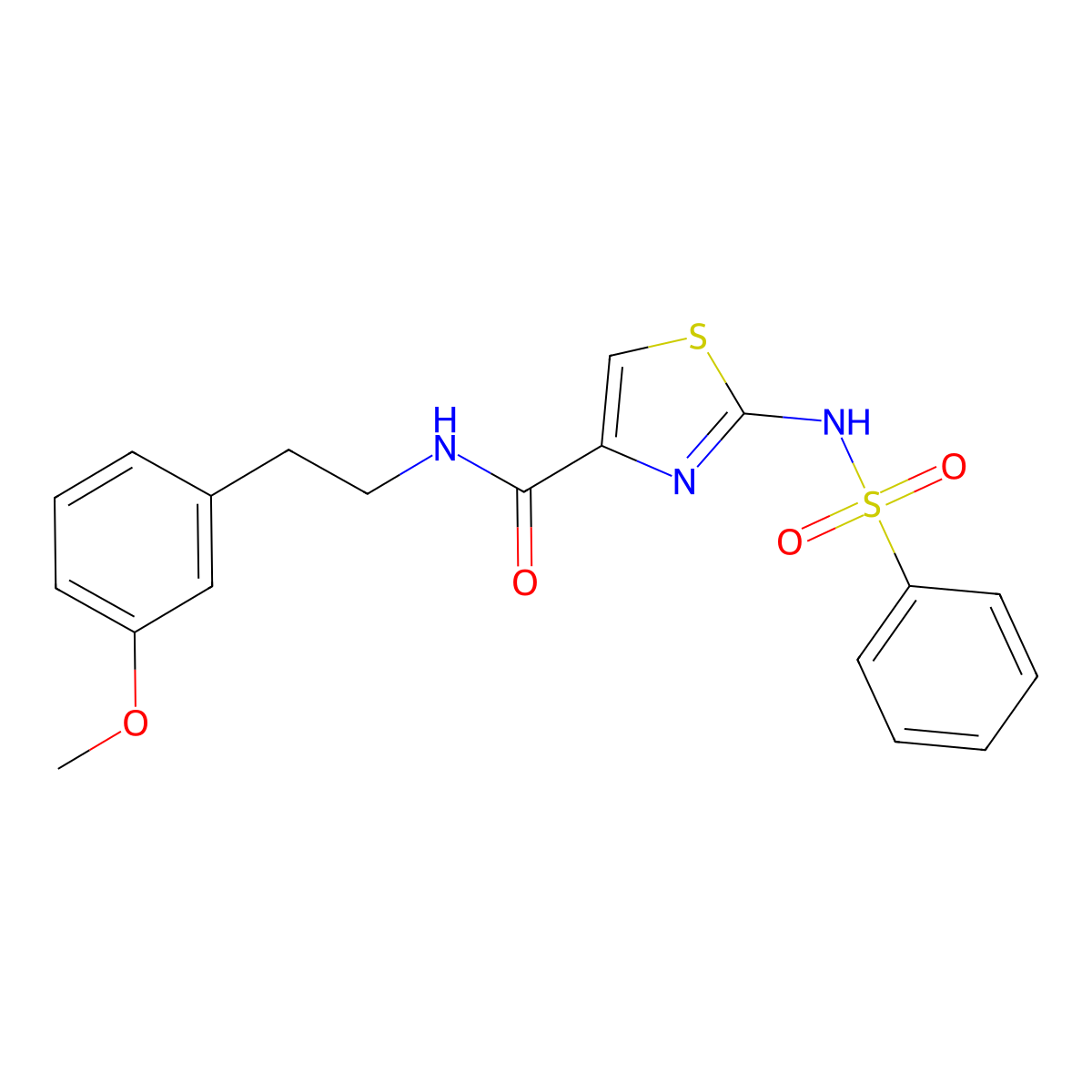 N-(3-methoxyphenethyl)-2-(phenylsulfonamido)thiazole-4-carboxamide molecular structure, CAS 1021213-15-9